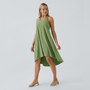 HALARA Breezeful High-Low Tank Dress, Olive Green, Athletic Lightweight, Large
